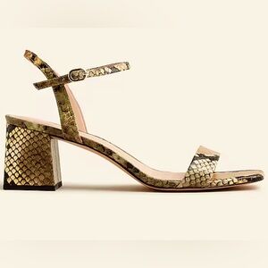 J.Crew Layne Ankle-Strap Heels in Snake-Embossed Leather, Size 9